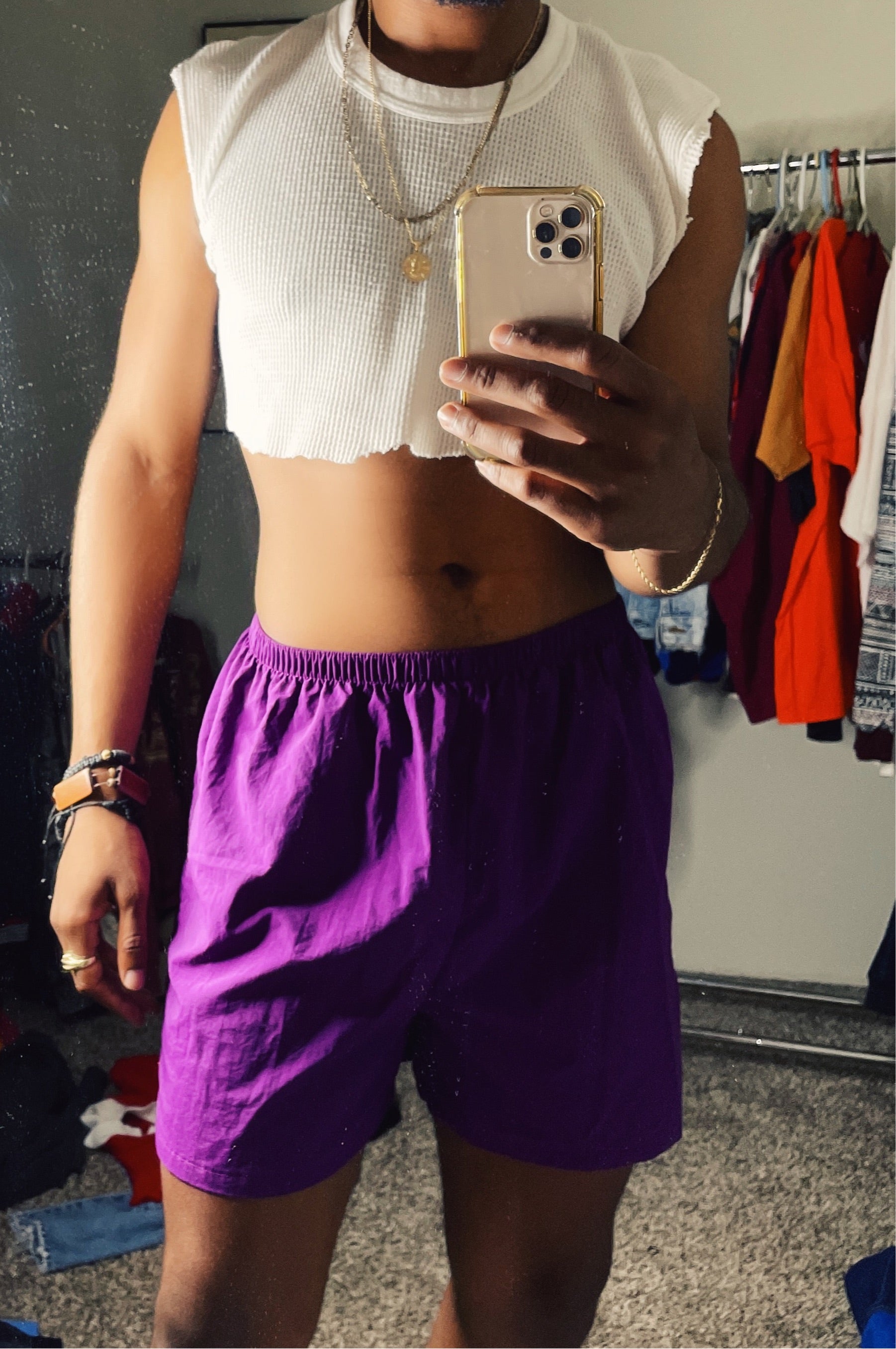 Purple fleece shorts